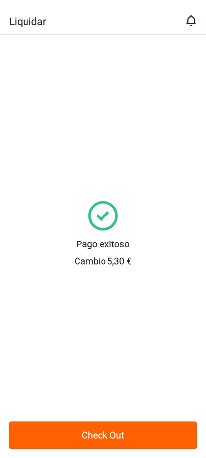 Pantalla de confirmación de pago de OpenX POS indicando el cambio a devolver